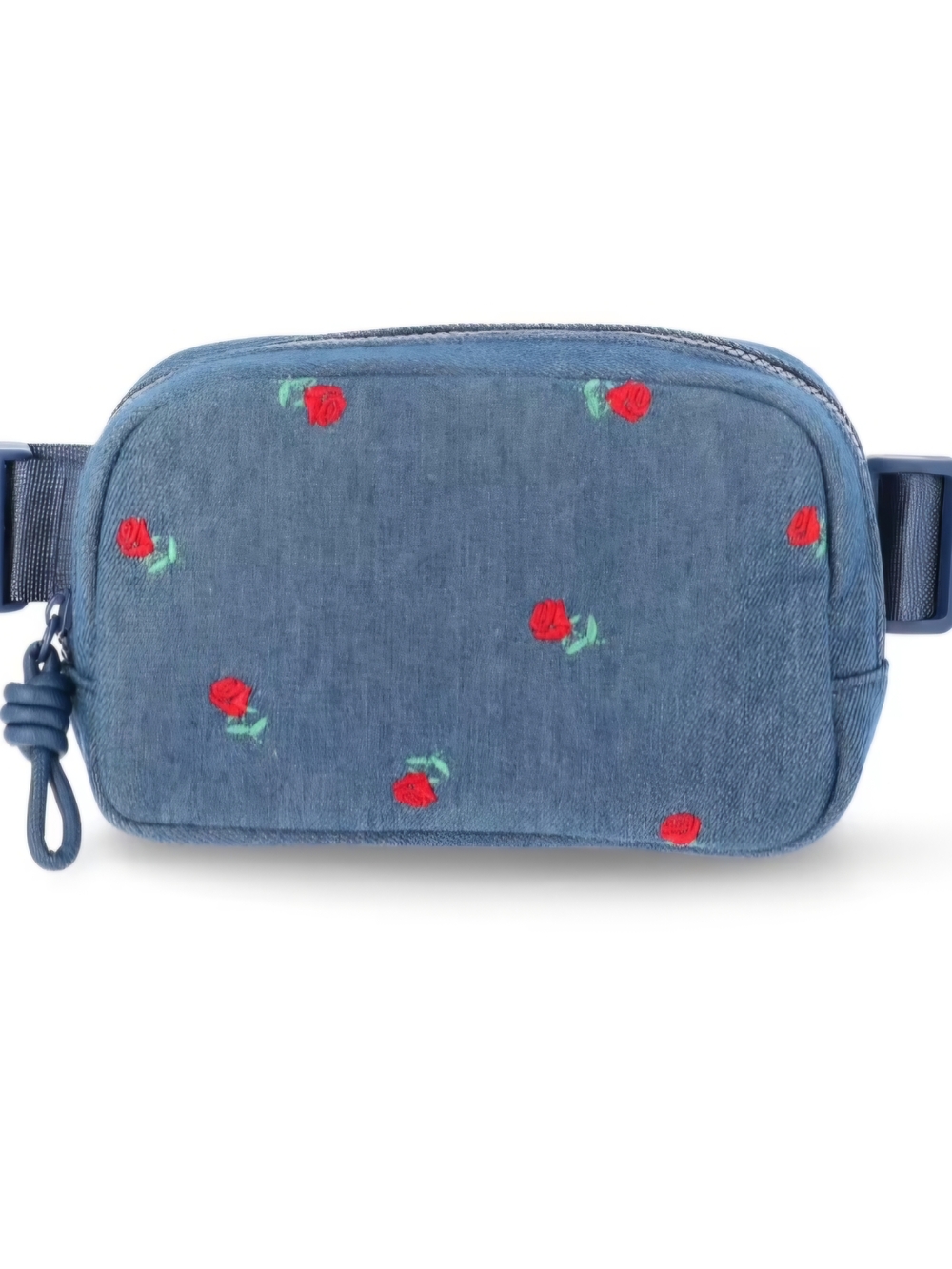No Boundaries Denim Crossbody Bag with Red Rose Embroidery